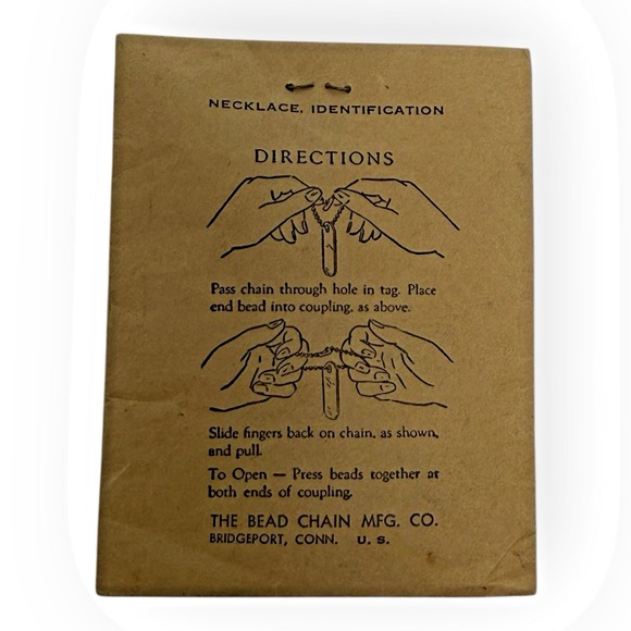 Other - Original WWII Era U.S. Army Identification Bead Chain Dog Tag Necklace Sealed